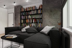книжная полка в интерьера в стиле лофт